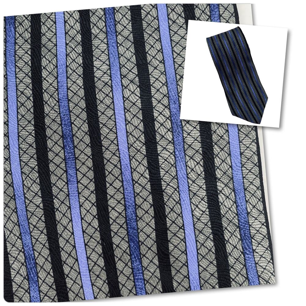 Ziggurat Vintage Gray Blue Black Striped Black Vibrant Silk Classic Tie